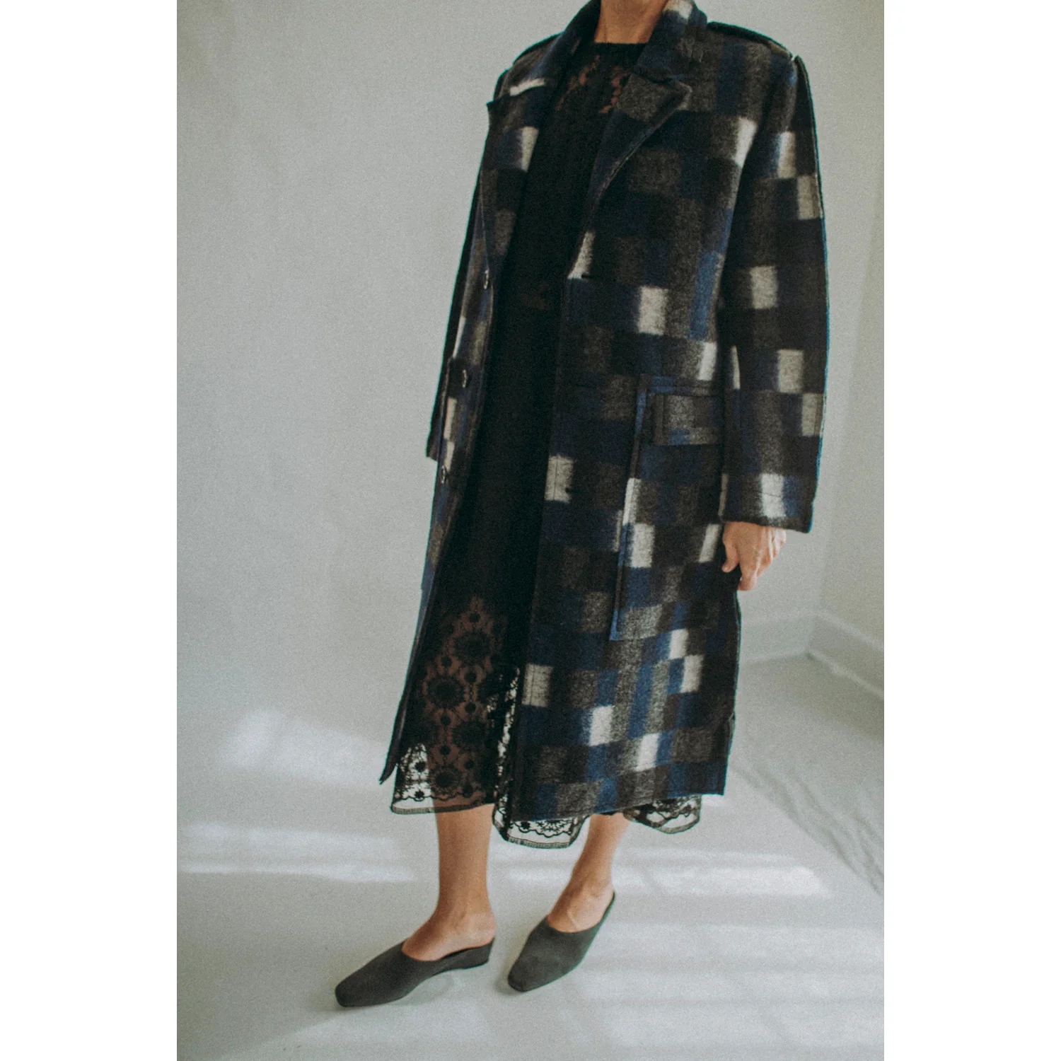 Henrik Vibskov Flat Coat in Brushed Black Squares - Image 6