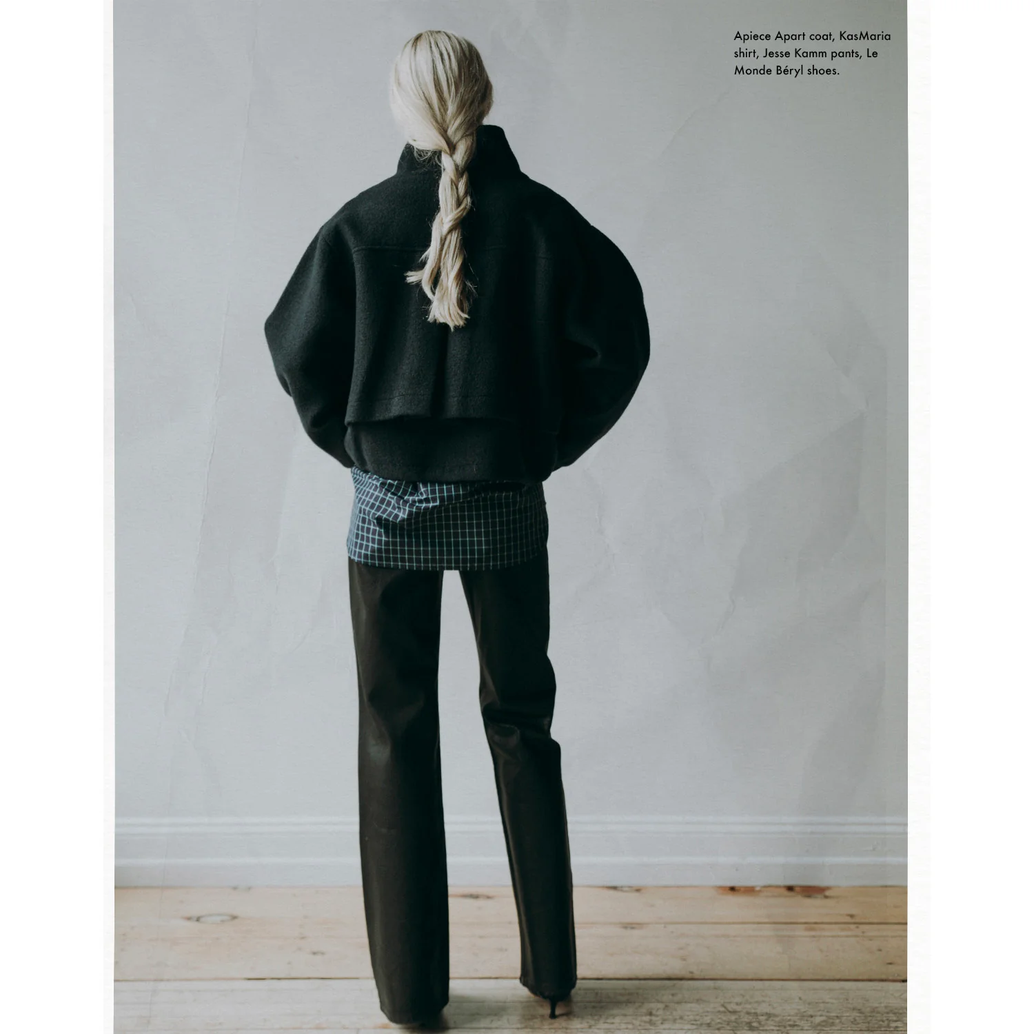 Kasmaria Oversized Shirt with Ruffle Neck and Tie in Blue Windowpane Check - Image 6