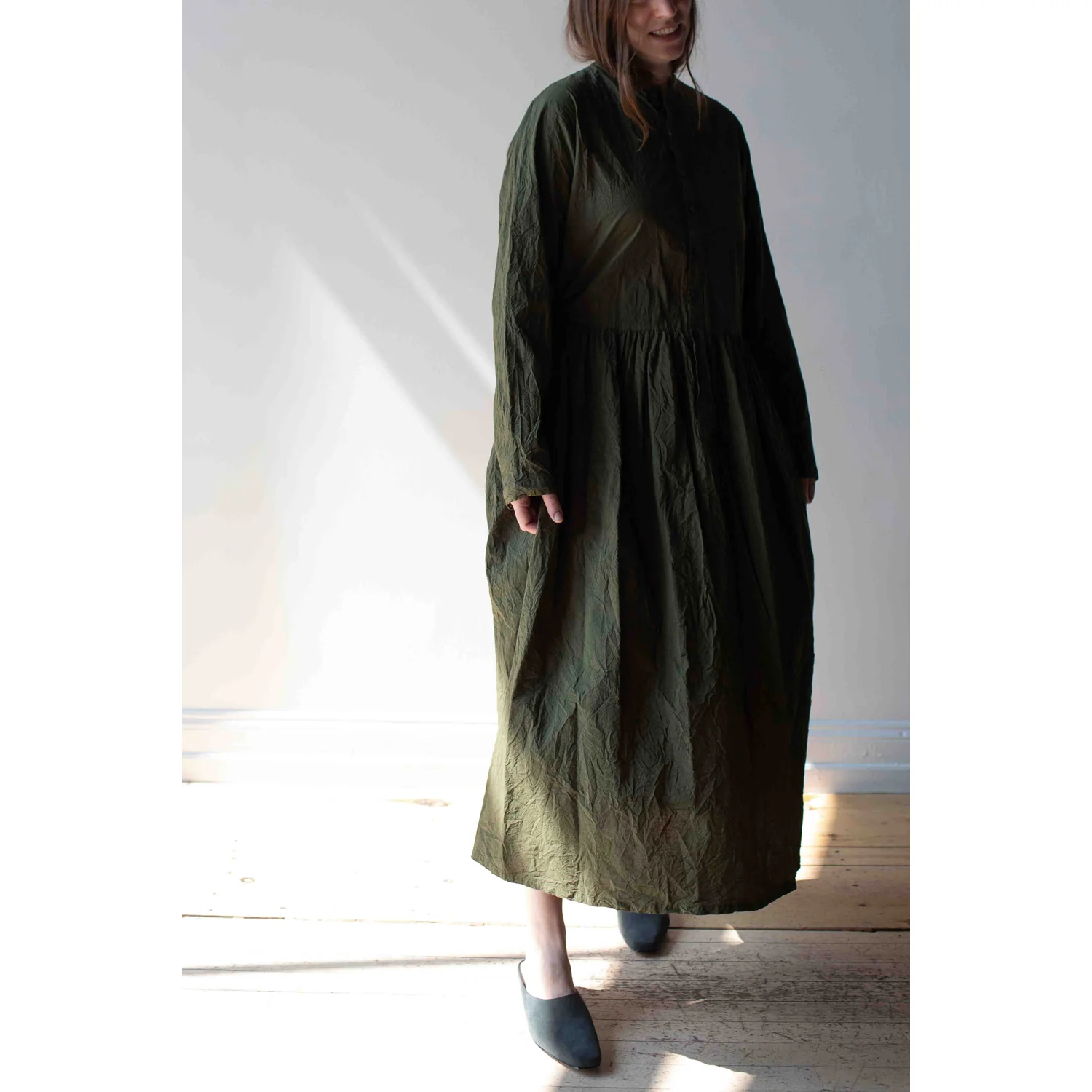 Pas de Calais Cotton Typewriter Dress in Khaki - Image 11